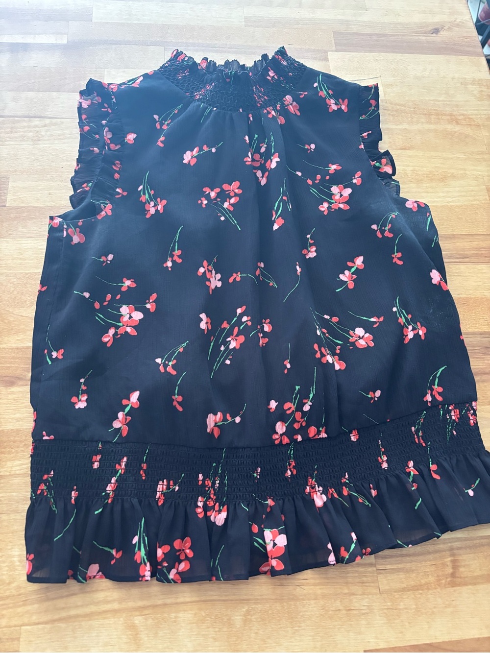 J. Crew Black Floral Ruffle Hem Sleeveless Blouse - size 2